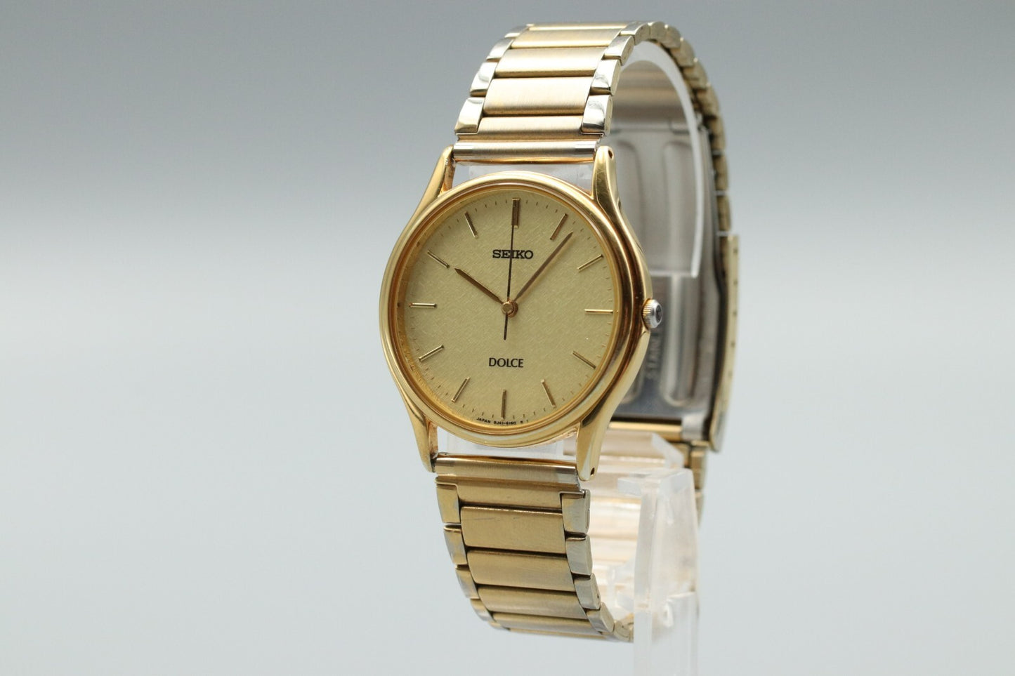 *MINT* Vintage SEIKO Dolce 8J41-6100 Quartz Gold Dial Round Mens Watch JAPAN