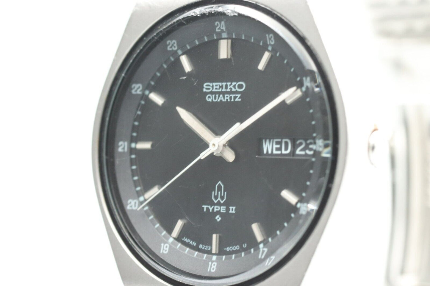 Exc+4 SEIKO 8223-6000 TYPE II Black Dial QUARTZ Day/Date Wristwatch From JAPAN