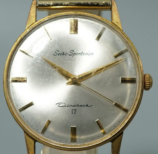 Vintage 1970 SEIKO SPORTSMAN J15005E Hand Wind Silver Round 35mm Mens Watch