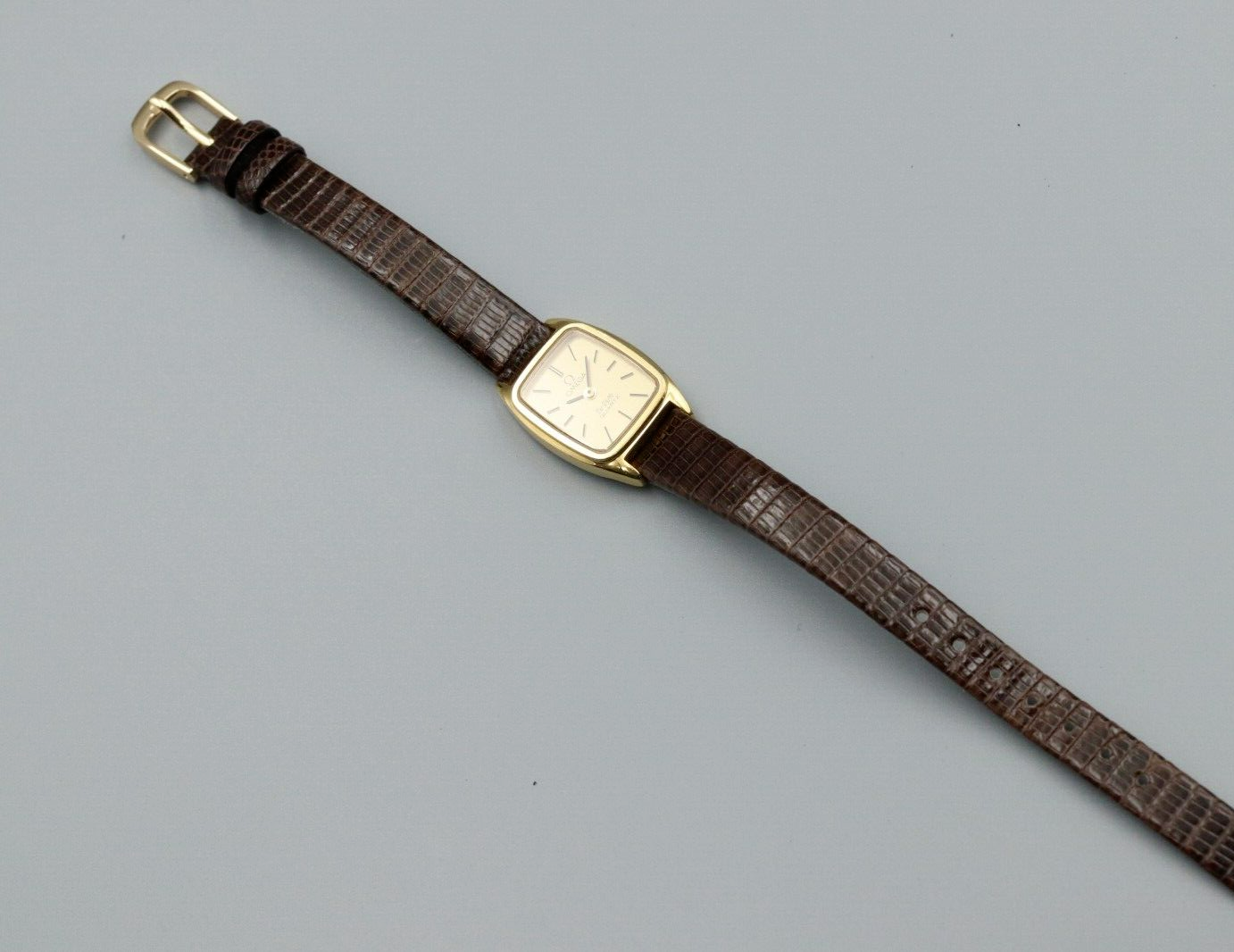 *N MINT* Vintage OMEGA De Ville Cal.1350 Quartz Gold Dial Rectangle Women Watch