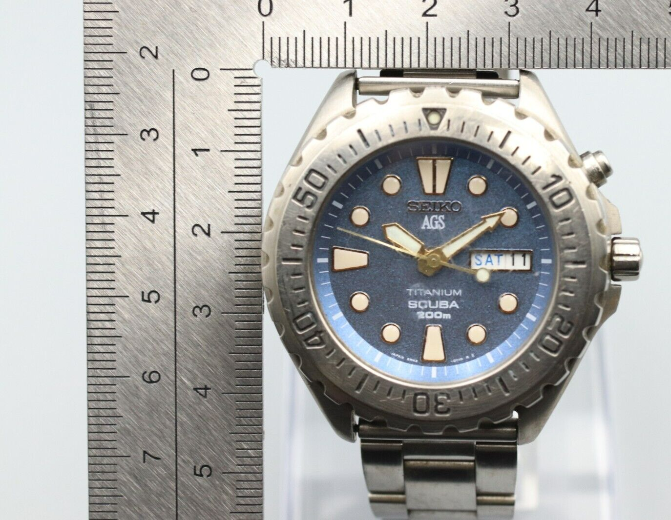 *Exc+4* Vintage SEIKO AGS TITANIUM SCUBA 200m 5M43-0010 Quartz Blue Mens Watch