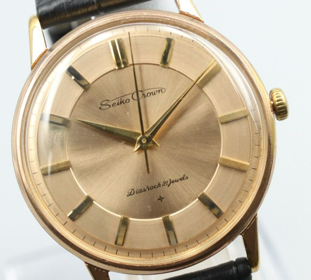 *Exc+5* Vintage SEIKO Crown J15003 Hand Winding Gold Dial 21J Round Mens Watch