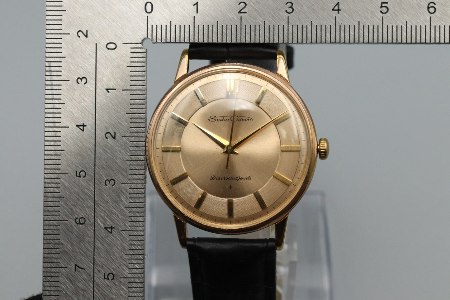 *Exc+5* Vintage SEIKO Crown J15003 Hand Winding Gold Dial 21J Round Mens Watch