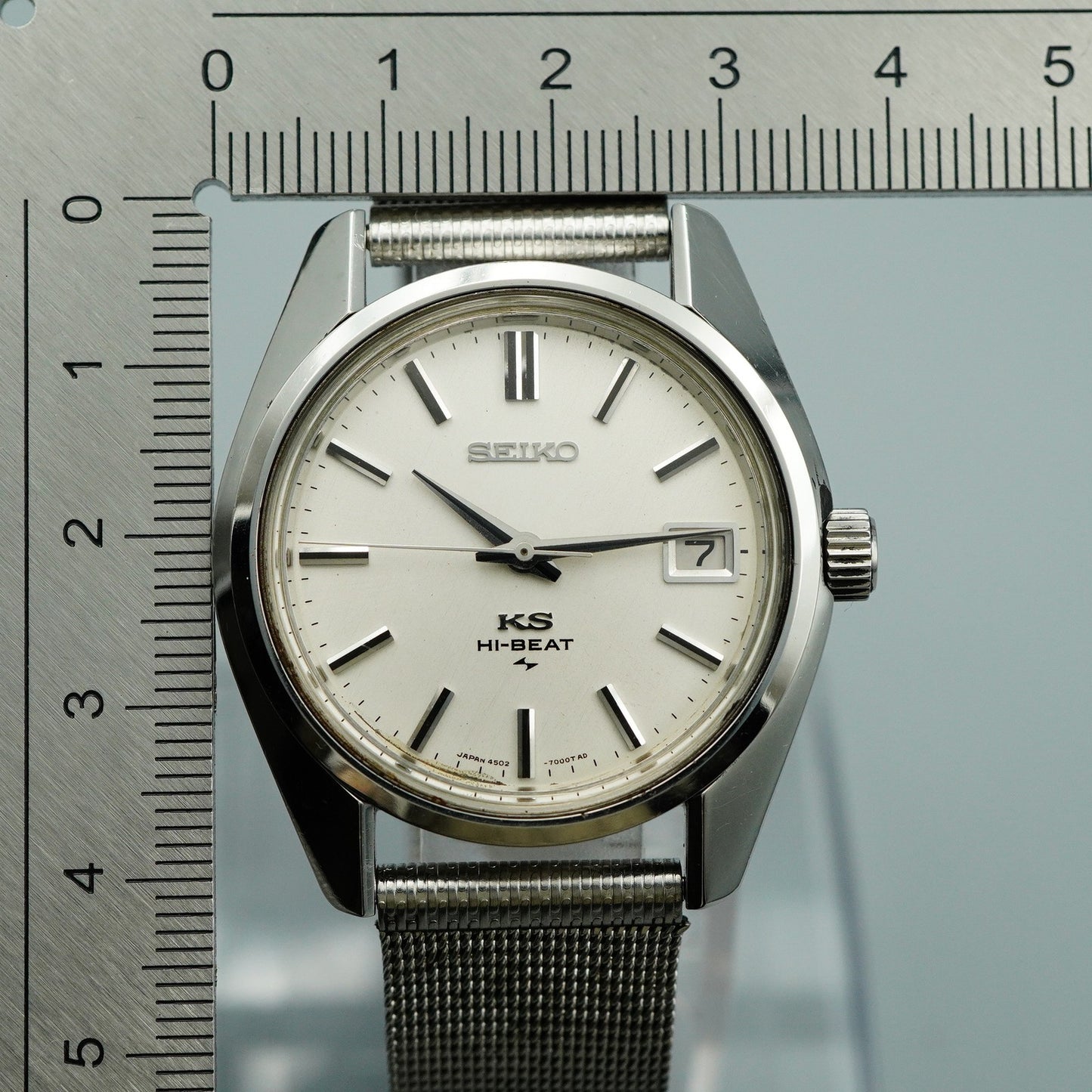 *N MINT* Serviced Vintage SEIKO KS HI-BEAT 4502-7000 AT Silver 36mm Mens Watch