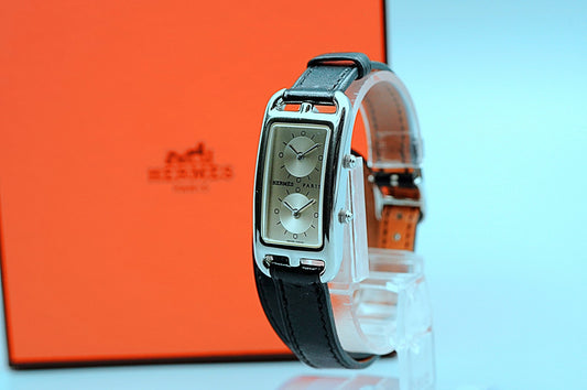 *NEAR MINT* HERMES Cape Cod CC3-210 Quartz Silver Rectangle 20mm Women Watch