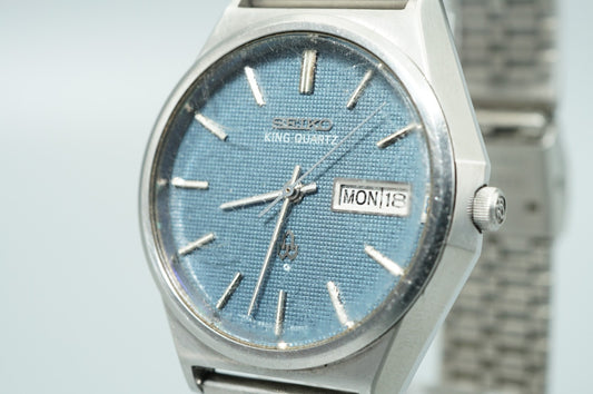 *Working for Parts* Vintage 1970s SEIKO KING 4823-8050 Qz Blue 36mm Mens Watch