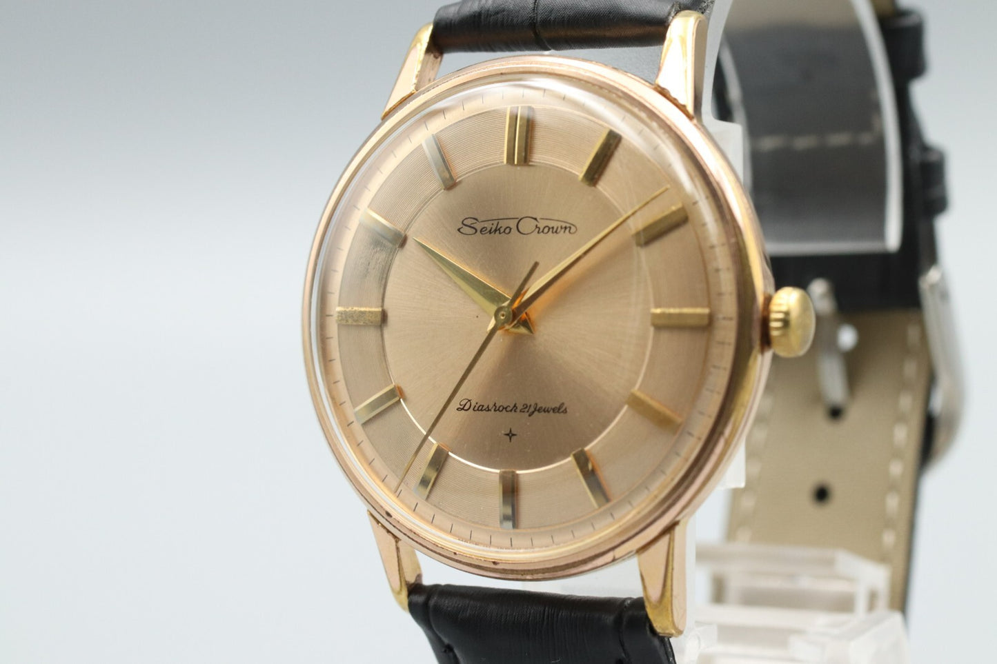*Exc+5* Vintage SEIKO Crown J15003 Hand Winding Gold Dial 21J Round Mens Watch