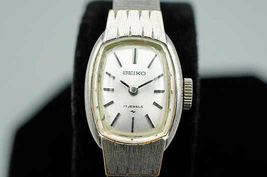*Exc+5* Vintage 1972 SEIKO 01-3360 Hand Winding Silver Oval 16mm Women Watch