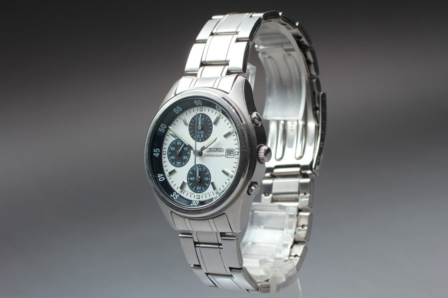 *N MINT* Vintage SEIKO Chronograph 7T92-0CC0 Panda White Dial Quartz Mens Watch