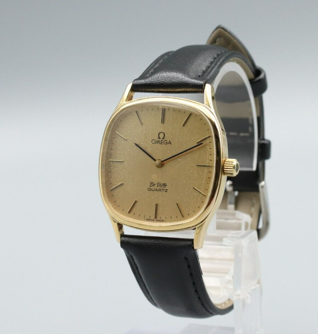*Exc+5* Vintage OMEGA De Ville Cal.1330 Quartz Gold Dial Square Mens Watch