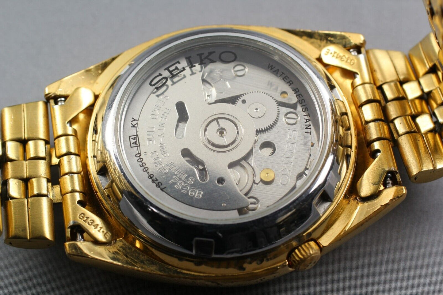 *Exc+5* Vintage SEIKO 5 7S26-0500 Automatic Day Date 21J Gold Dial Mens Watch