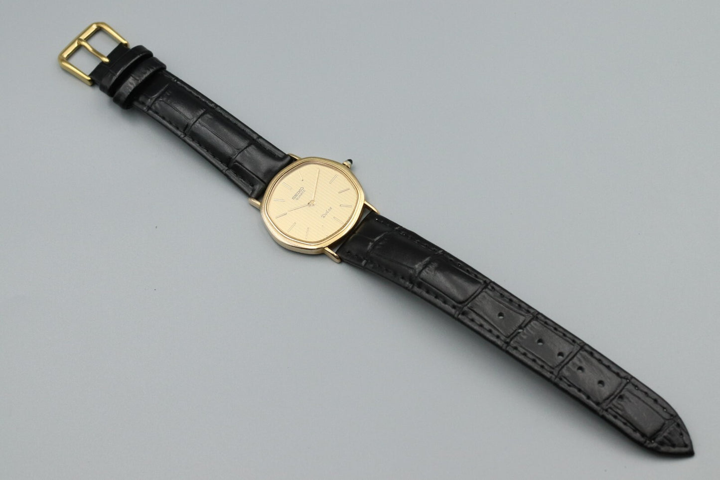 **NEAR MINT** Vintage SEIKO Dolce 6020-5630 Quartz Gold Dial Octagon Mens Watch