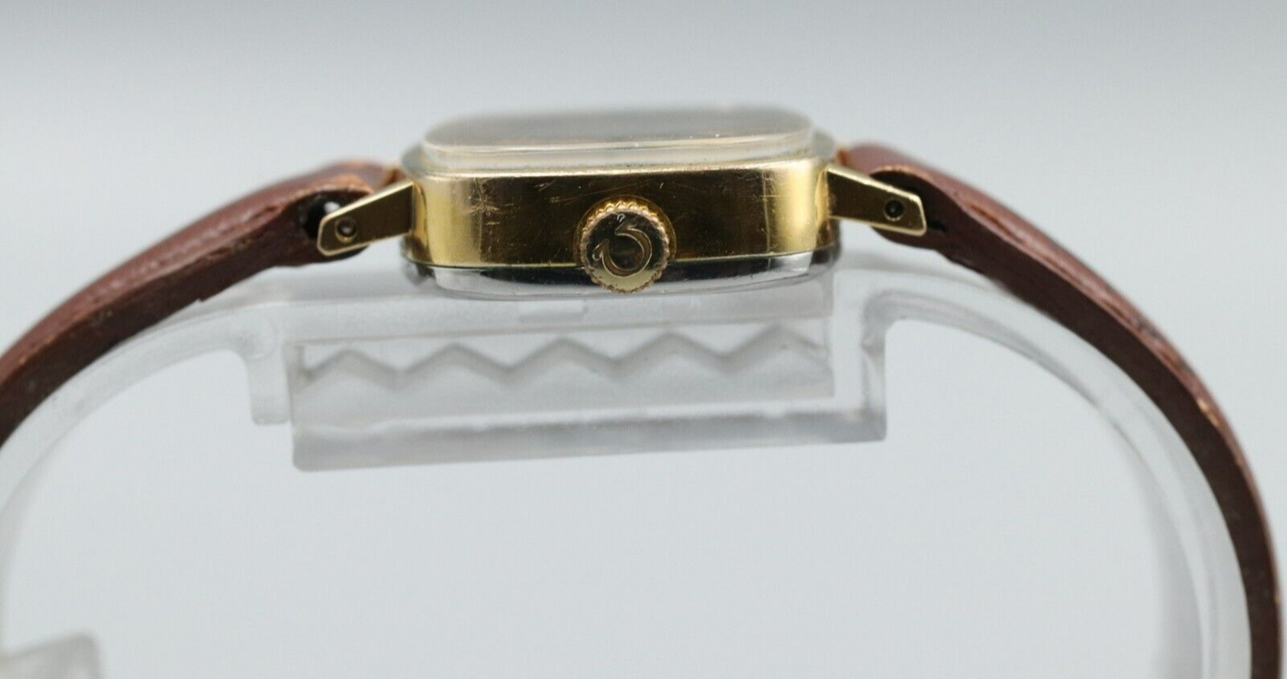 *NEAR MINT* Vintage OMEGA Cal.625 Hand Winding Gold Dial Rectangle Women Watch