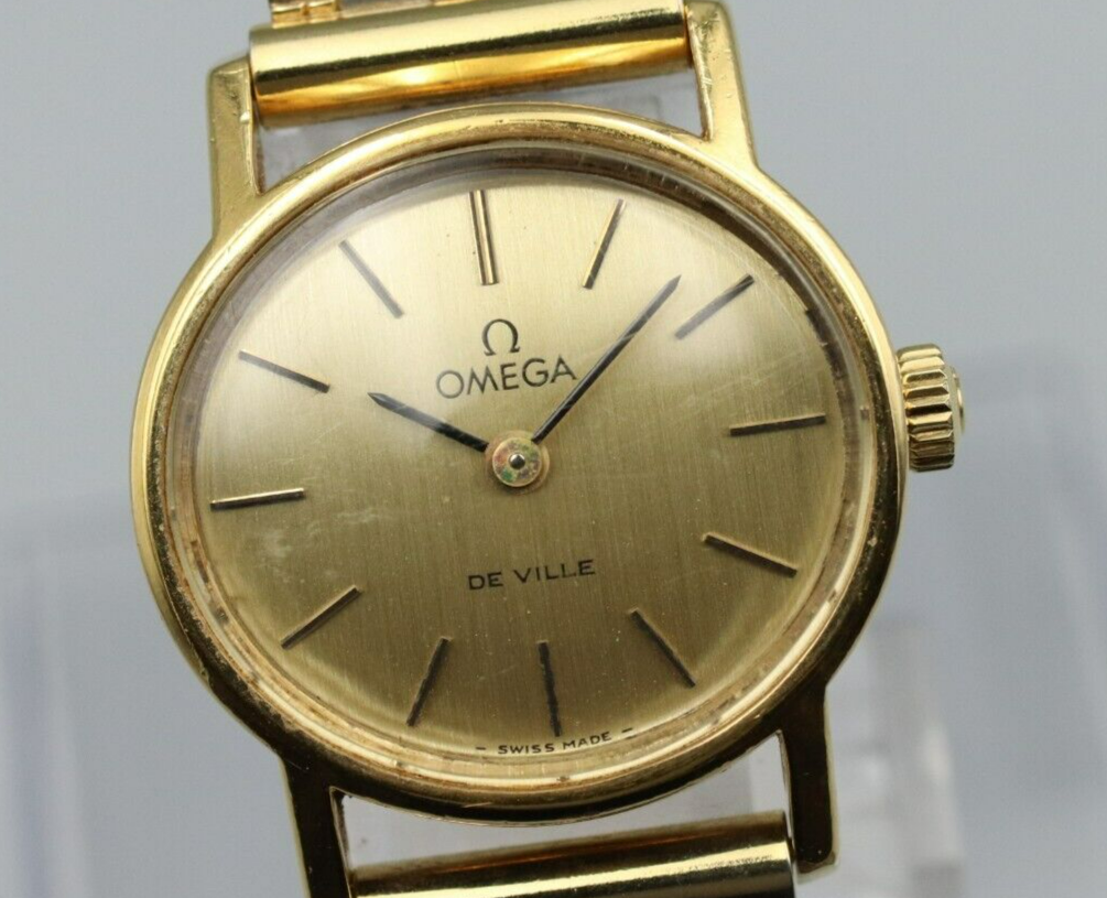 *N MINT* Vintage OMEGA De Ville Cal.625 Hand Winding Gold Dial Round Women Watch