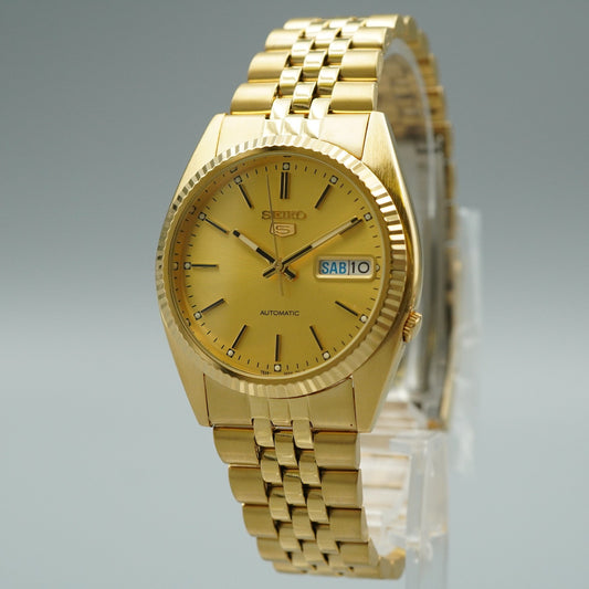 MINT Vintage 1990s SEIKO SEIKO 5 7S26-0500 Automatic Gold Round 36mm Mens Watch