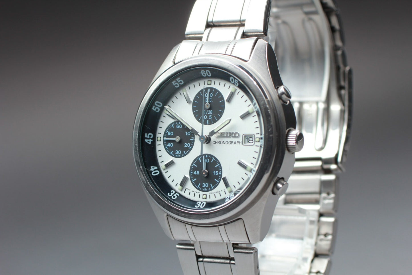 *N MINT* Vintage SEIKO Chronograph 7T92-0CC0 Panda White Dial Quartz Mens Watch