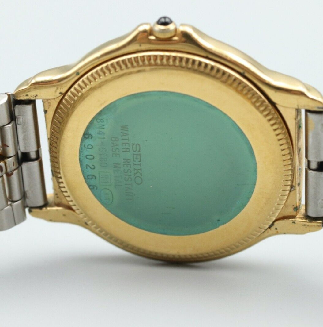 Rare *Exc+5* Vintage SEIKO DOLCE GOLDEN BRIDGE 8N41-6180 Quartz Gold Mens Watch