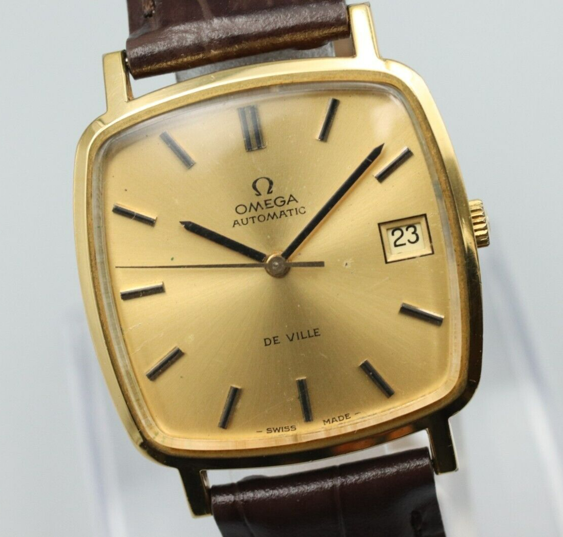 *NEAR MINT* Vintage OMEGA De Ville Cal.1012 Automatic Gold Dial Date Mens Watch