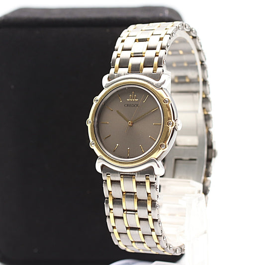 *Exc+5* Vintage 1990s SEIKO CREDOR 9571-6050 Qz Gray Dial Round 31mm Mens Watch