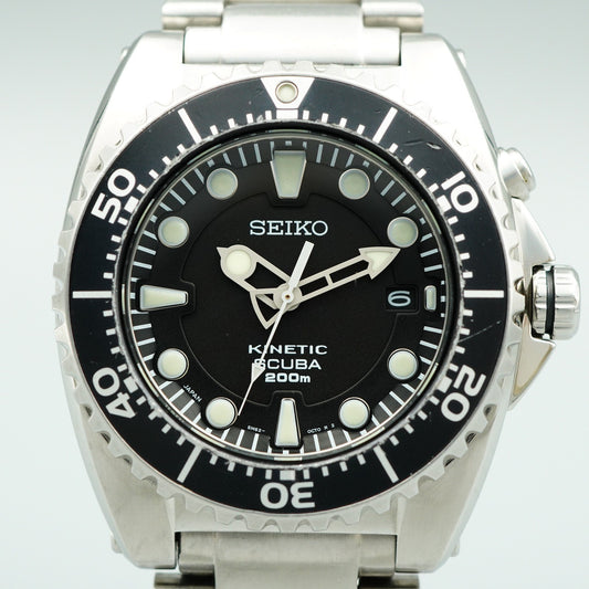 Serviced New Batt *Near MINT* SEIKO Kinetic 5M62-0BL0 AT Black 43mm Mens Watch