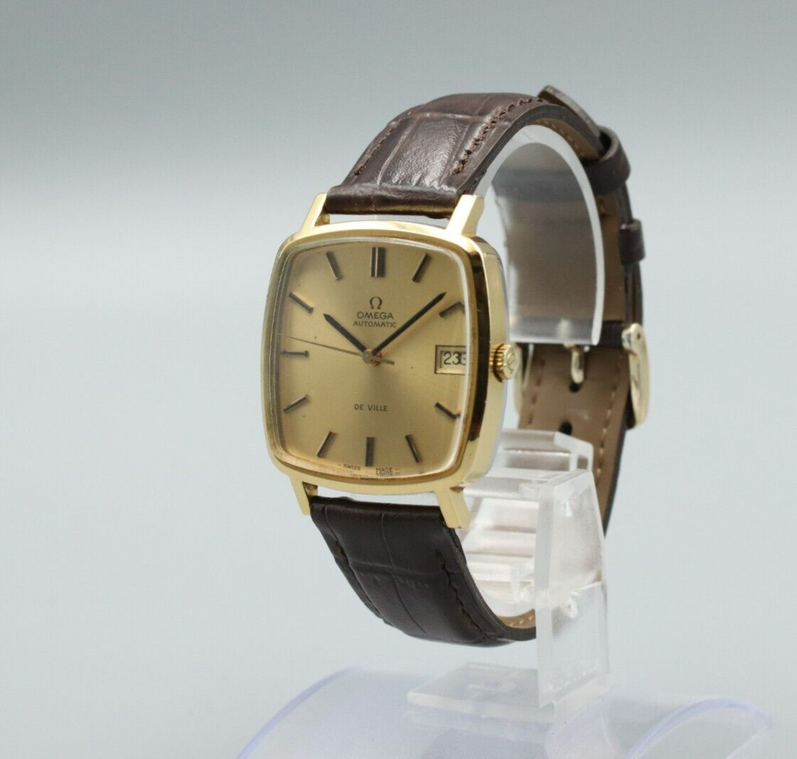*NEAR MINT* Vintage OMEGA De Ville Cal.1012 Automatic Gold Dial Date Mens Watch