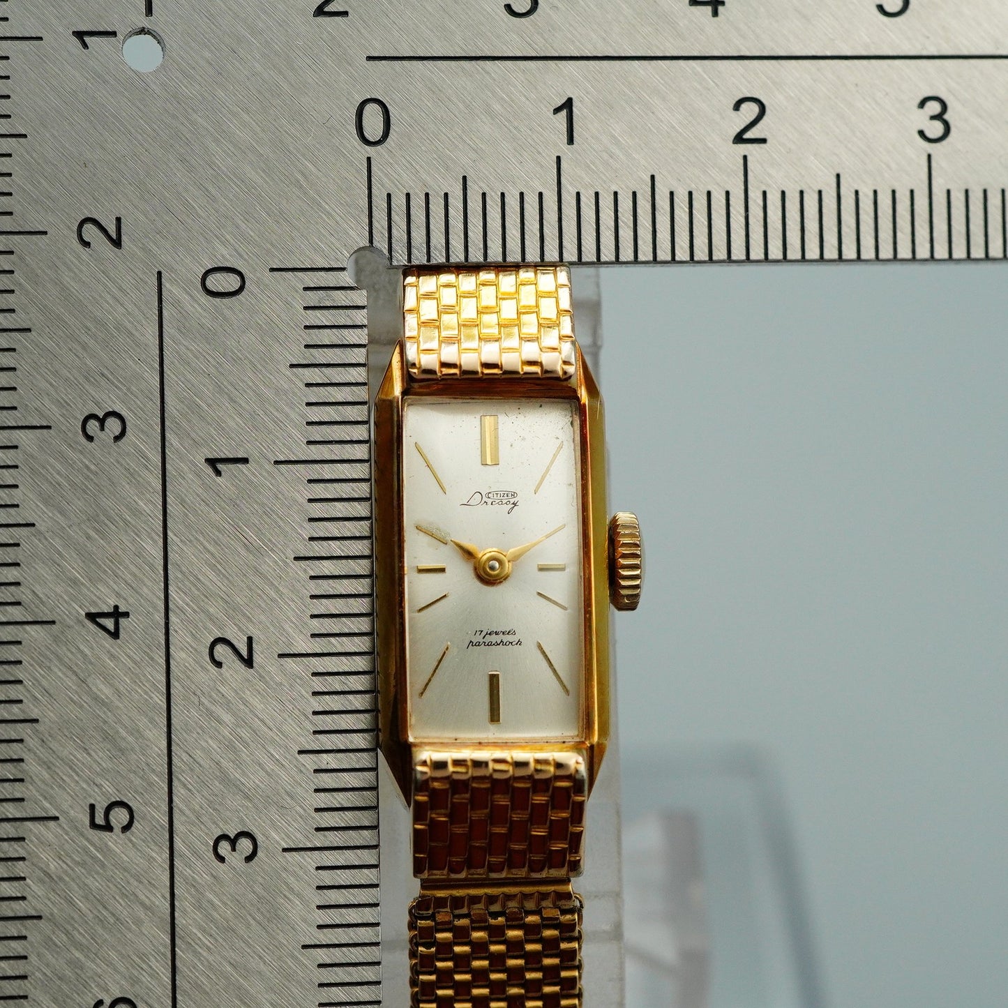 *Exc+5* Vintage CITIZEN D4606 Quartz Silver Dial Rectangle 12mm Women Watch
