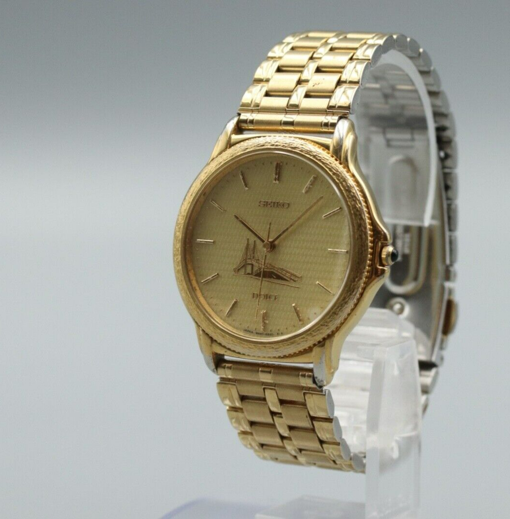 Rare *Exc+5* Vintage SEIKO DOLCE GOLDEN BRIDGE 8N41-6180 Quartz Gold Mens Watch