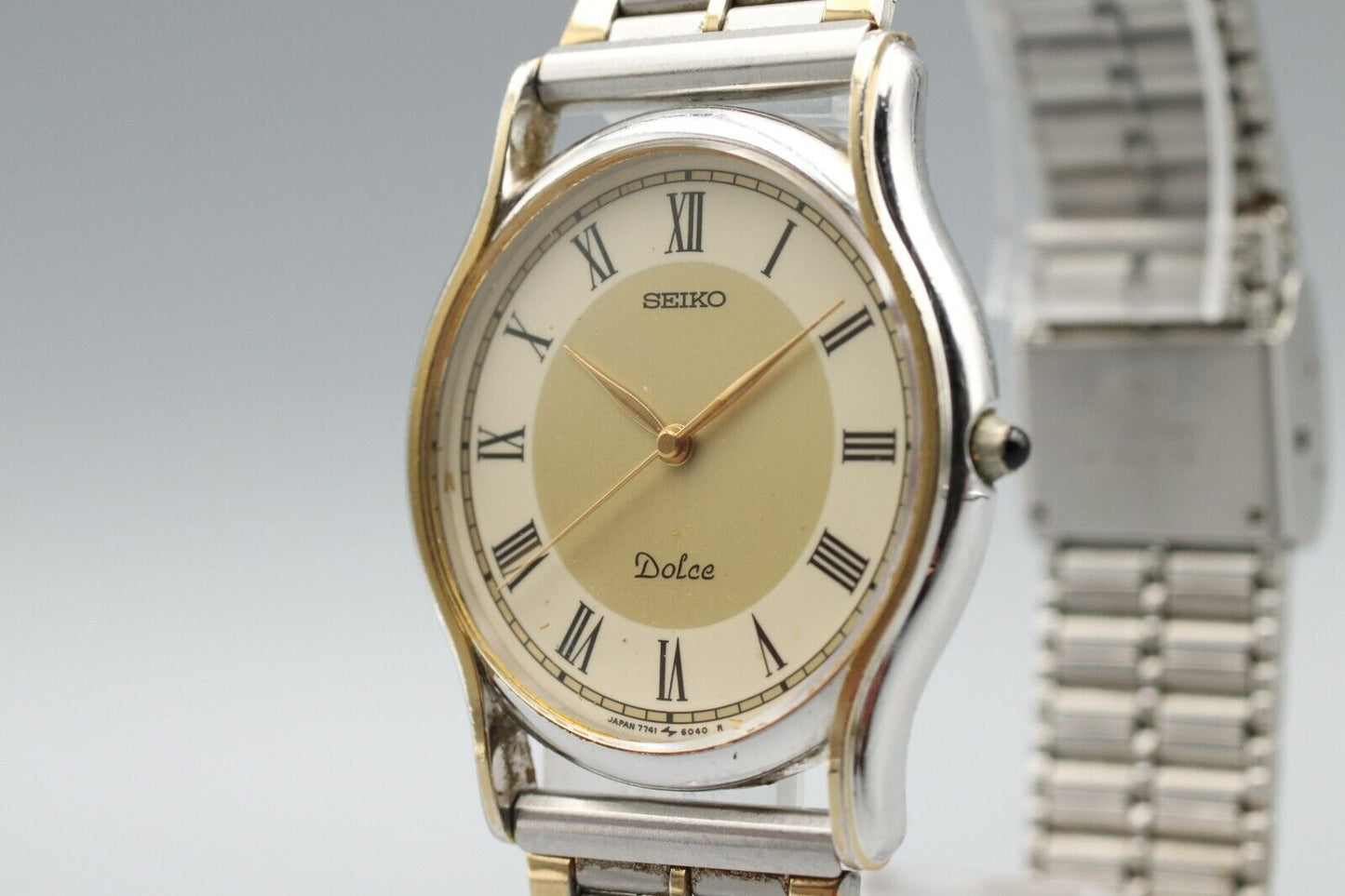 *Exc+5* Vintage 1997/5 SEIKO DOLCE 7741-6030 Quartz Gold Dial Mens Watch JAPAN