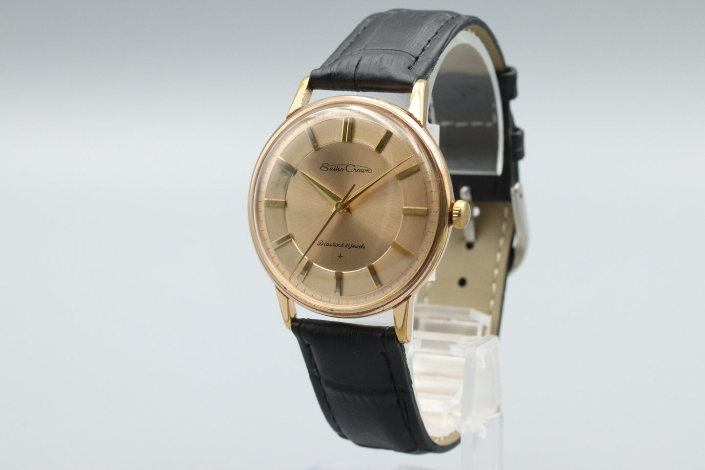 *Exc+5* Vintage SEIKO Crown J15003 Hand Winding Gold Dial 21J Round Mens Watch