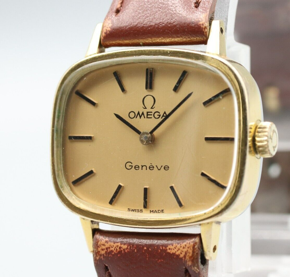 *N MINT* Vintage OMEGA Geneve Cal.625 Hand Winding Gold Rectangle Women Watch