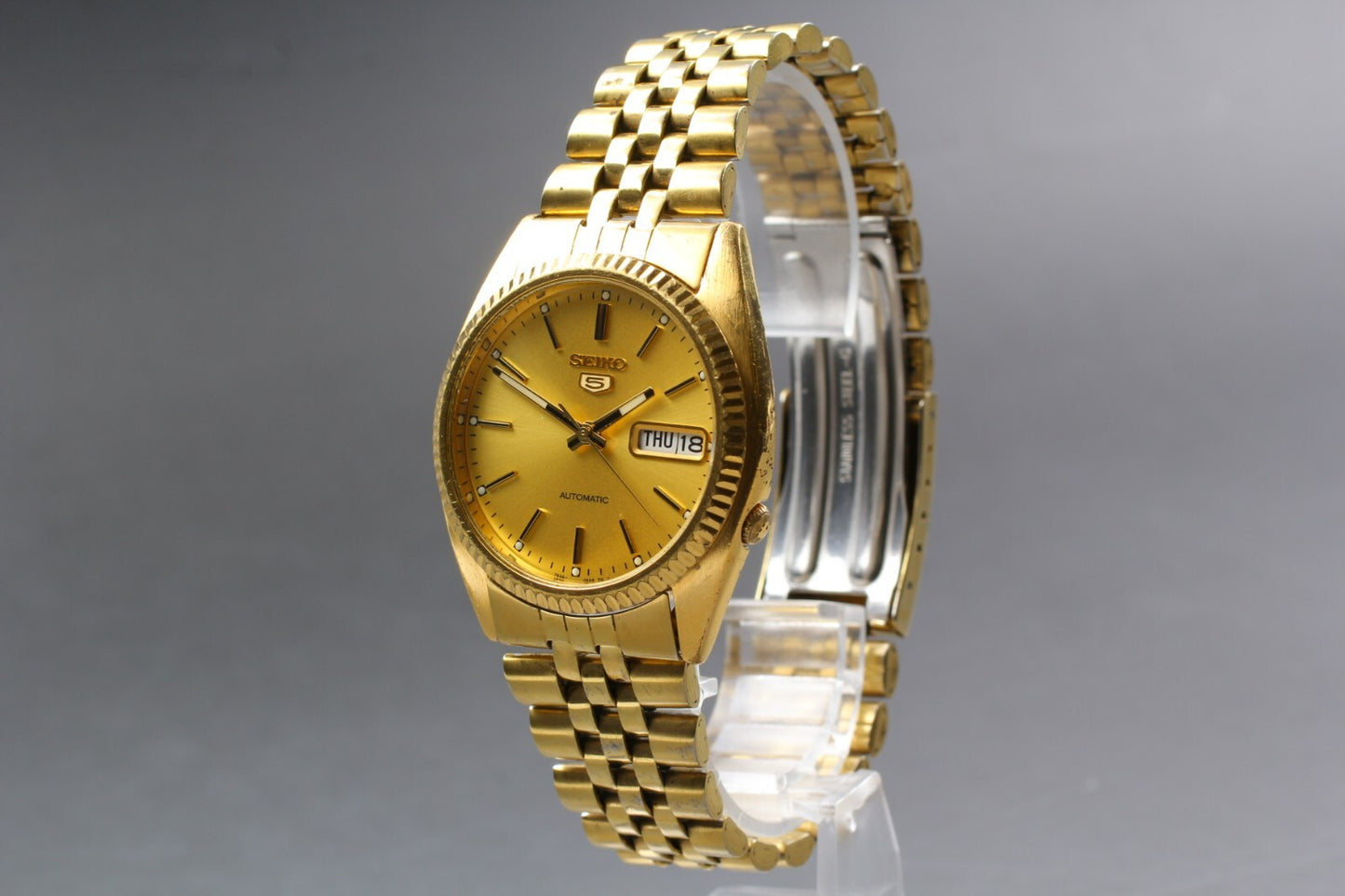 *Exc+5* Vintage SEIKO 5 7S26-0500 Automatic Day Date 21J Gold Dial Mens Watch
