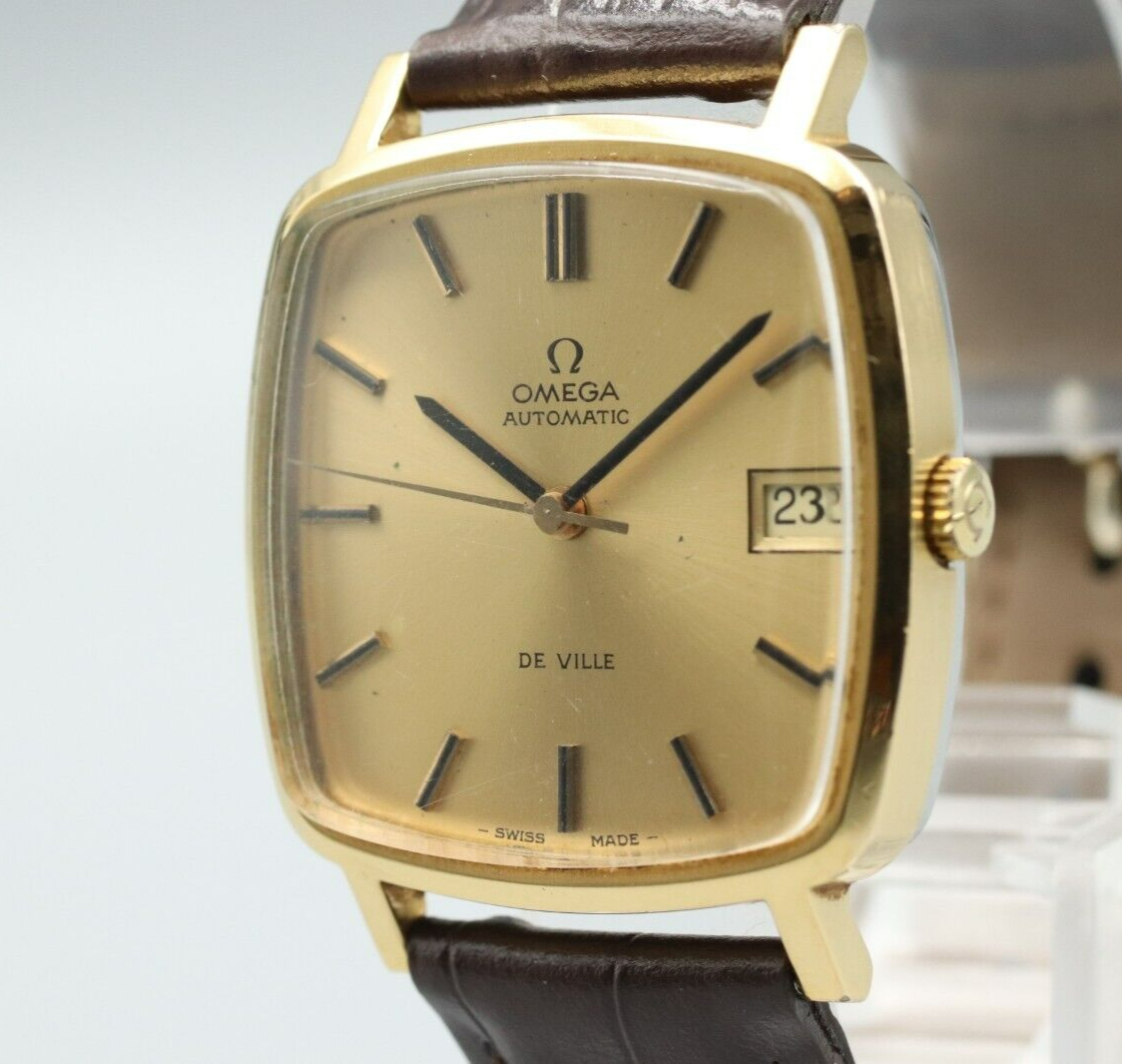 *NEAR MINT* Vintage OMEGA De Ville Cal.1012 Automatic Gold Dial Date Mens Watch