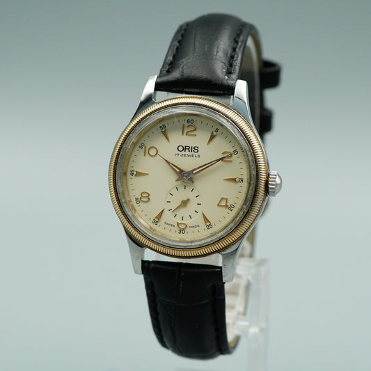 *Exc+5* Vintage 1990s ORIS Small Second 7428 Hand Wind Cream 32mm Mens Watch