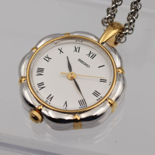 *Exc+5* Vintage SEIKO 1F21-0A10 Quartz White Dial Round 20mm Women Watch JAPAN