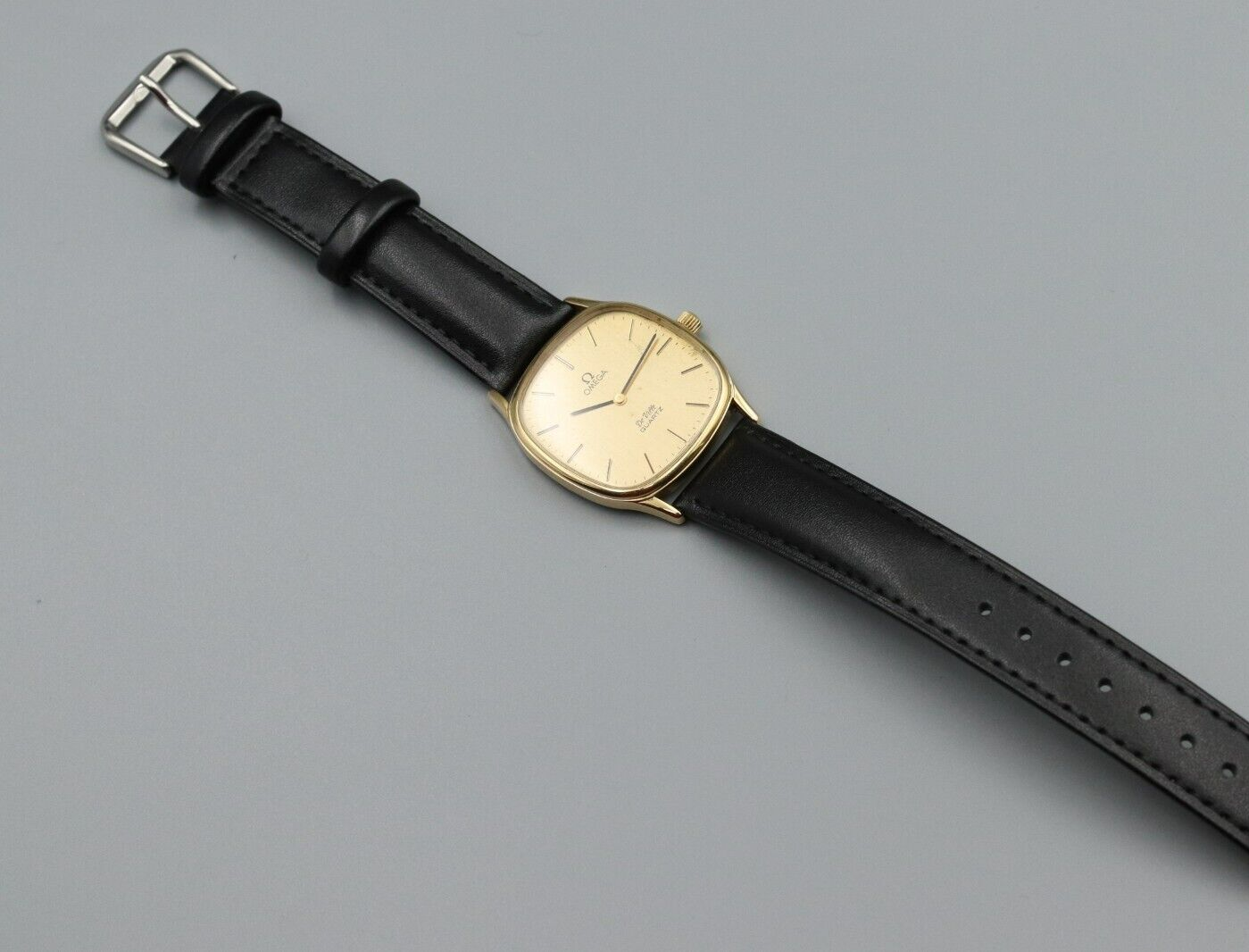 *Exc+5* Vintage OMEGA De Ville Cal.1330 Quartz Gold Dial Square Mens Watch