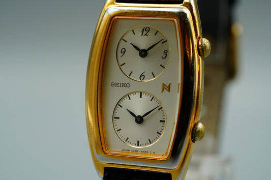 *Exc+5* Vintage SEIKO 1E20-3A00 Quartz White Dial Rectangle 21mm Women Watch
