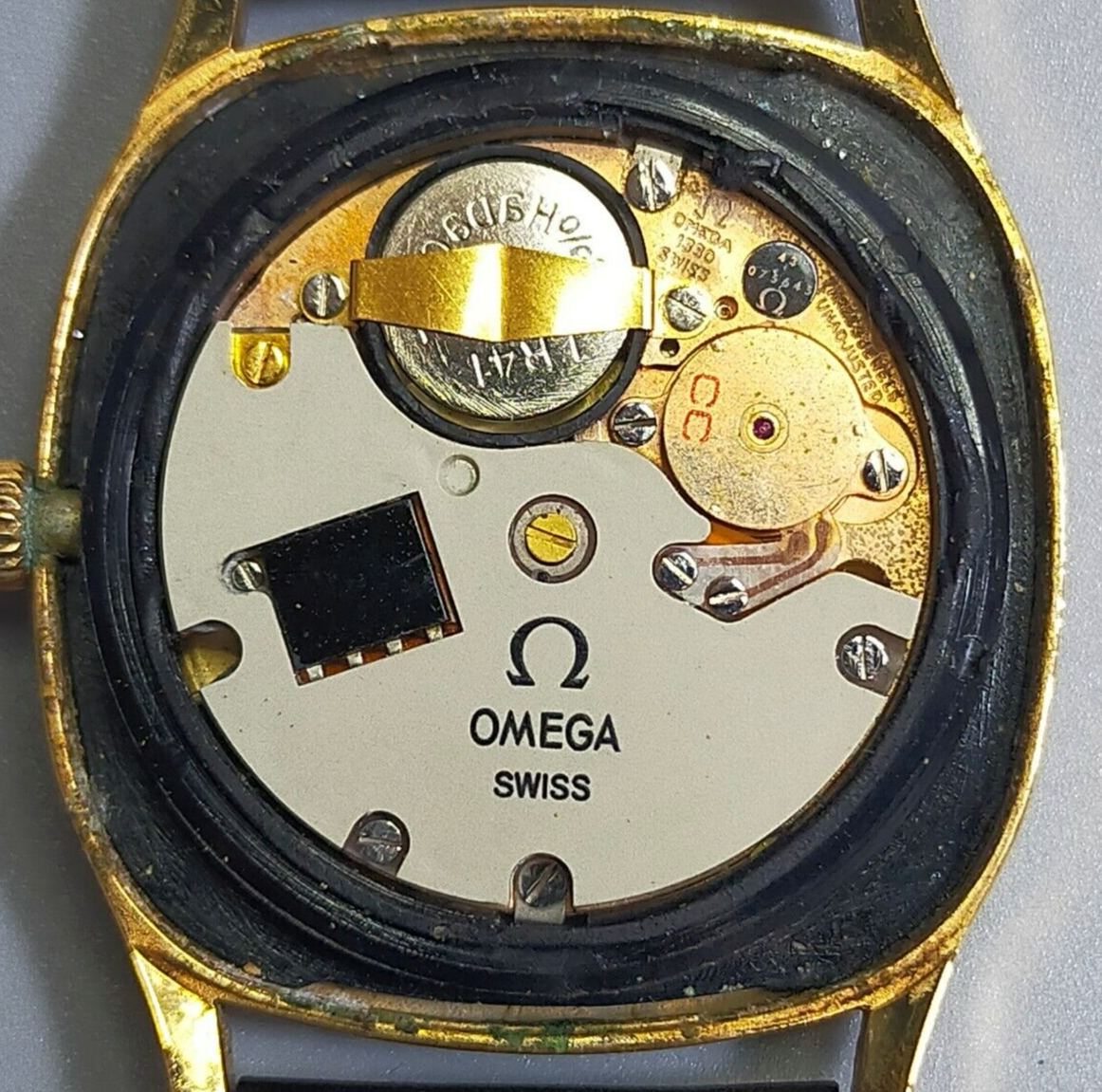 *Exc+5* Vintage OMEGA De Ville Cal.1330 Quartz Gold Dial Square Mens Watch