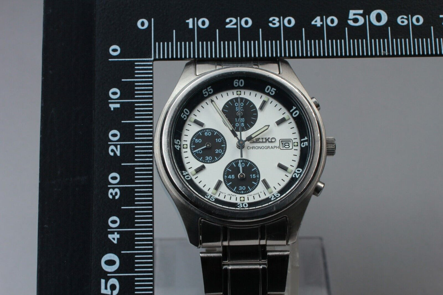 *N MINT* Vintage SEIKO Chronograph 7T92-0CC0 Panda White Dial Quartz Mens Watch
