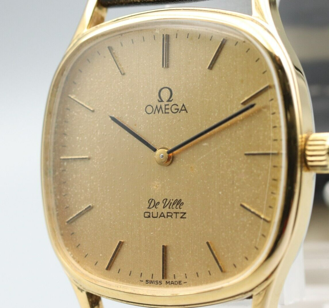 *Exc+5* Vintage OMEGA De Ville Cal.1330 Quartz Gold Dial Square Mens Watch