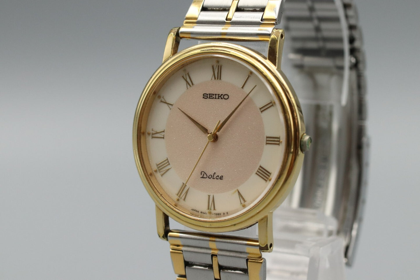 New Batt*Exc+5* Vintage SEIKO Dolce 8N41-7030 Quartz White Dial Round Mens Watch