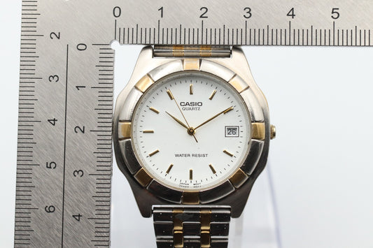 *Exc+5* Vintage CASIO MTP MTP-1061 Quartz White Dial Round 36mm Mens Watch