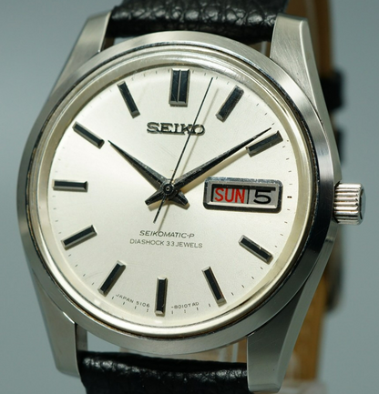 *N MINT* Vintage 1967 SEIKO MATIC-P 5106-8010 AT Silver Round 36mm Mens Watch