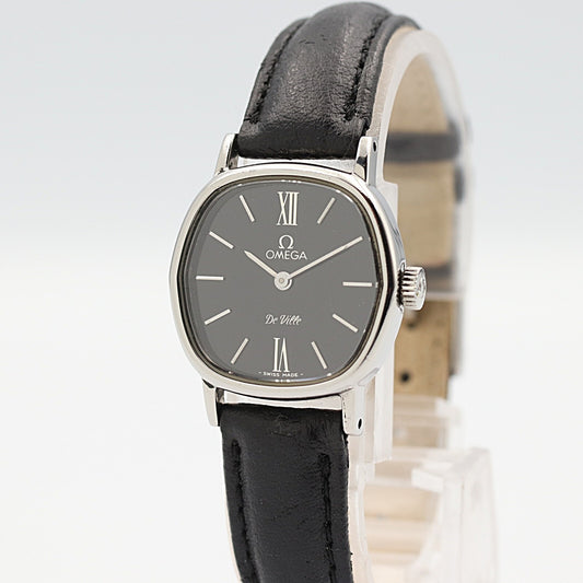 *NEAR MINT* Vintage 1980s OMEGA De Ville Hand Wind Black Square 22mm Women Watch