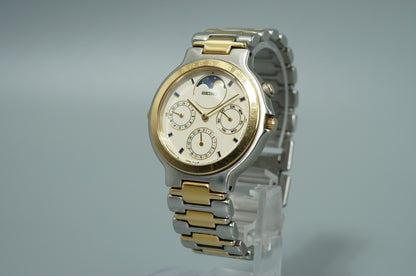 Vintage 1988 SEIKO Presage Moonphase 7F38-6040 Quartz White 35mm Mens Watch