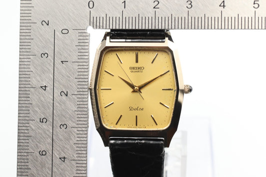 *Exc+5* Vintage SEIKO Dolce 6030-5480 Qz Gold Dial Hexagon 29mm Women Watch