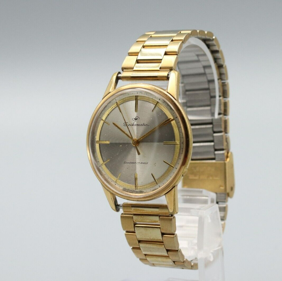 *Exc+5* Vintage SEIKO Seikomatic J14075 Quartz Gold Dial Round Mens Watch