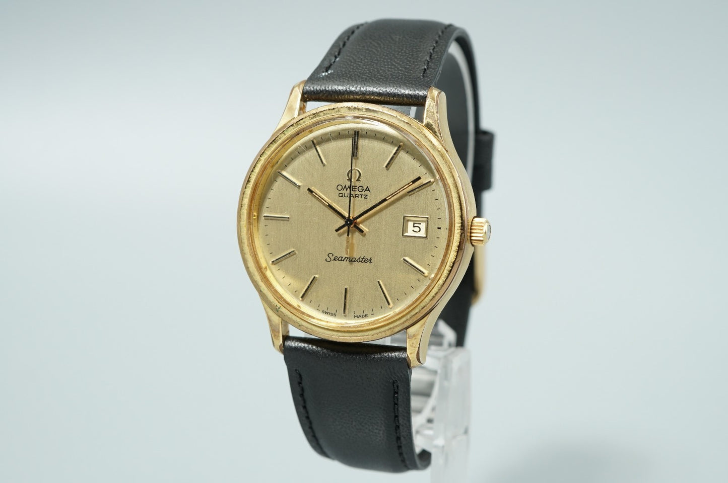 *Exc+5* Vintage 1977 OMEGA Seamaster Cal.1342 Qz Gold Dial Round 35mm Mens Watch