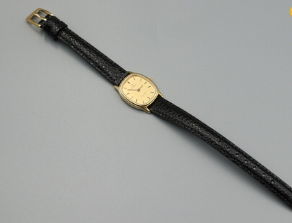 *Exc+5* Vintage OMEGA De Ville Cal.1450 Quartz Gold Dial Rectangle Women Watch
