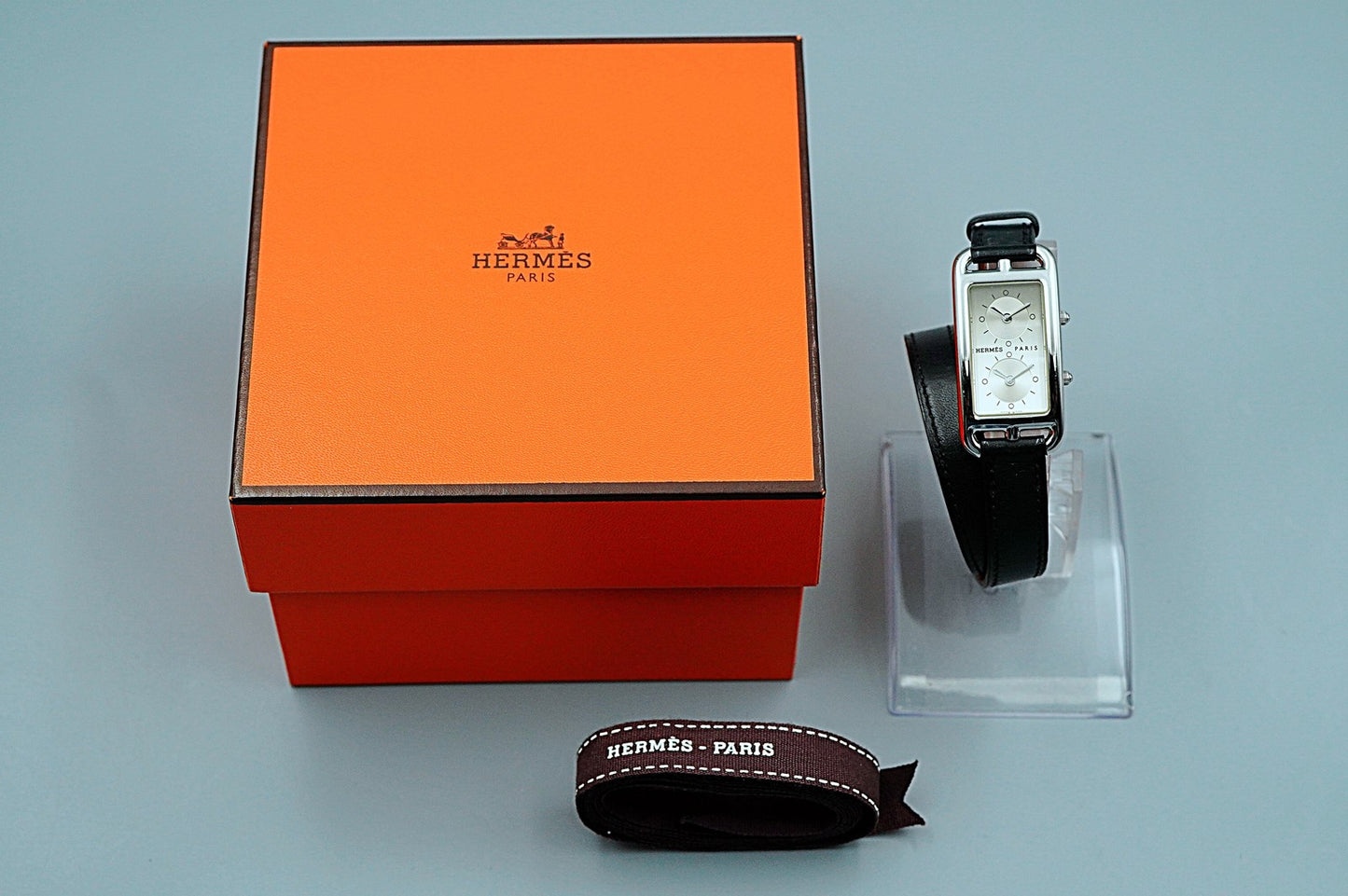 *NEAR MINT* HERMES Cape Cod CC3-210 Quartz Silver Rectangle 20mm Women Watch
