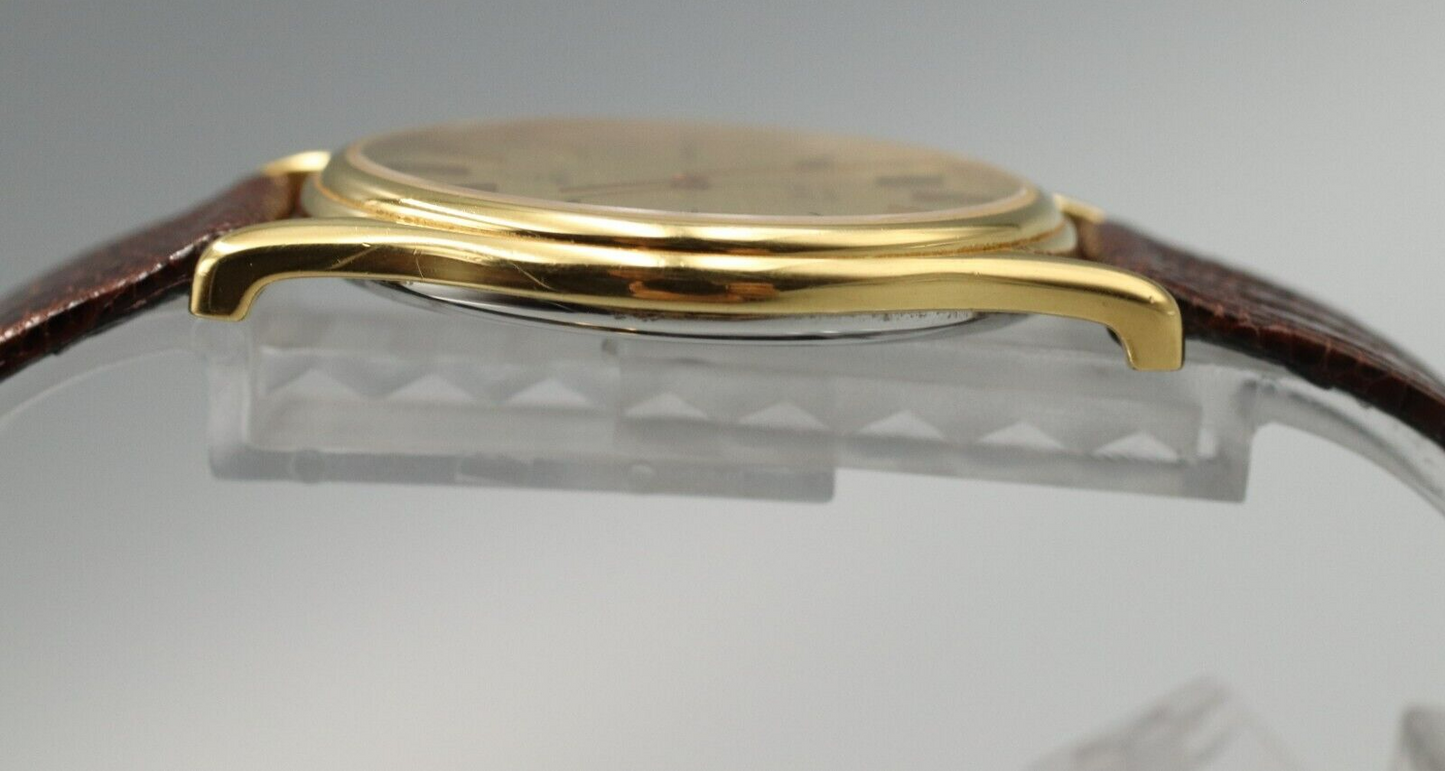 *Exc+4* Vintage OMEGA De Ville Cal.1365 Quartz Gold Dial Round Mens Watch